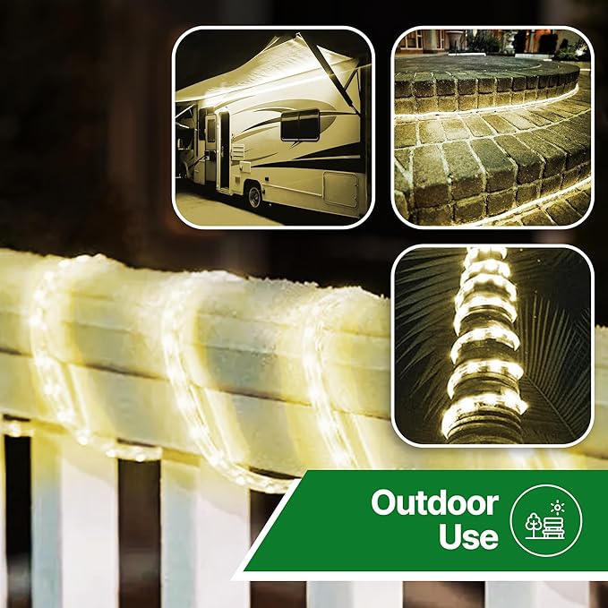 Tupkee LED Rope Light Warm-White - 24 Feet (7.3 m), for Indoor and Outdoor use - 10MM Diameter - 144 LED Long Life Bulbs Decorative Rope Tube Lights