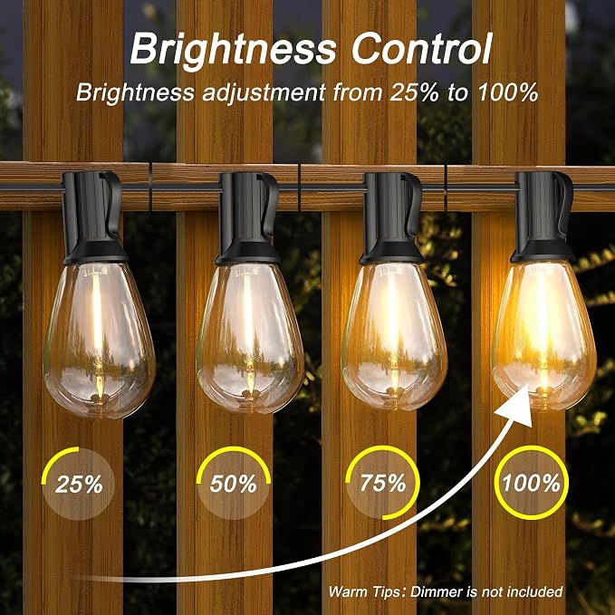 CABOCASA Outdoor String Lights 100FT for Outside Patio Lights with 50+2 Shatterproof S14 LED Dimmable Bulb, Outside Hanging Light Waterproof for Porch Garden Fences Backyard Balcony Pathways 2700K
