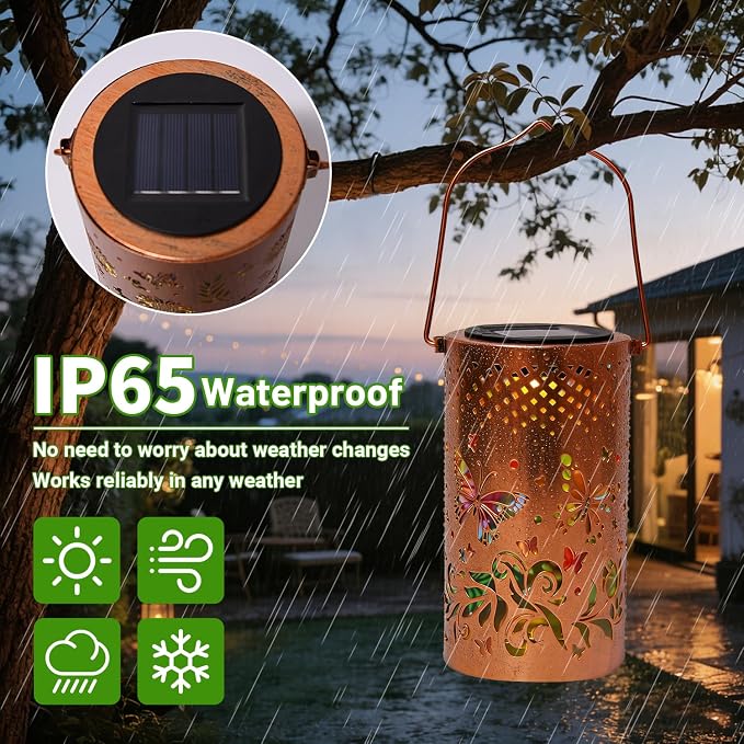 Colorful Solar Lanterns Outdoor Waterproof, Garden Decor LED Butterfly Solar Lights Gifts for Women Mom Sister Grandma, Metal Hanging Lantern for Outside Table Tree Garden Patio Yard Lawn Porch Decor