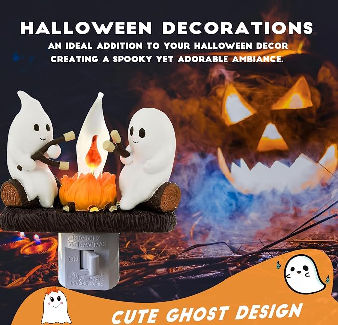 Ghost Campfire Nightlight, Ghost Flickering Night Light, Campfire Flame Halloween Nightlight
