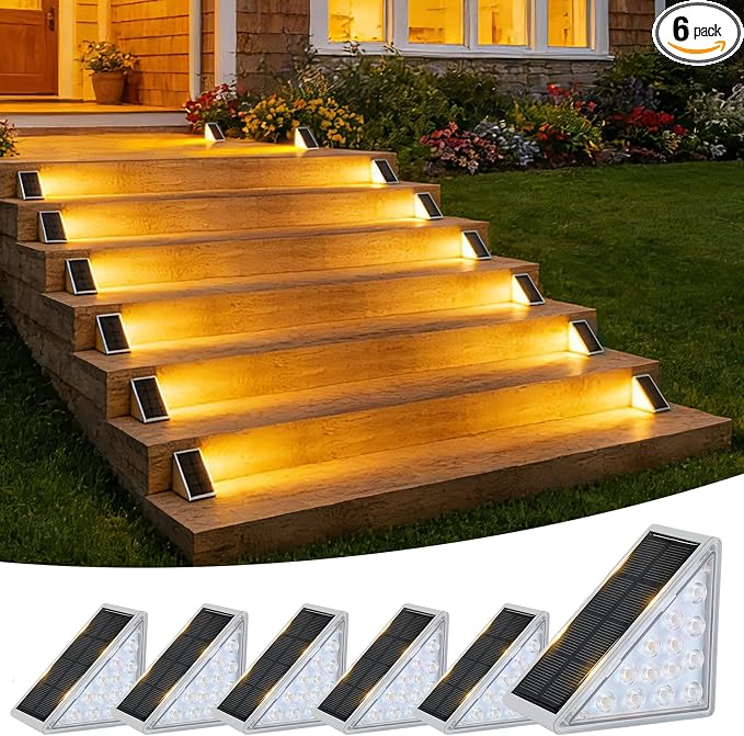 VOLISUN Solar Step Lights Outdoor Waterproof, LED Outdoor Stair Lights | Solar Step Light for Outside, Warm&Cool White Deck Light Decor for Stair,Front Porch and Patio(Gray,6 Pack)