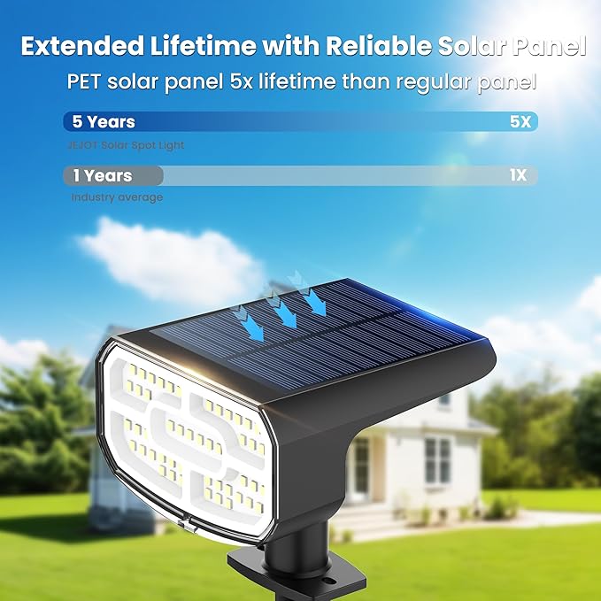 Solar Lights Outdoor Waterproof IP65, Super Bright LED, 6500K 2 Lighting Modes, Solar Powered Yard Garden Solar Spot Lights for Outside Landscape Auto On/Off -6 Pack