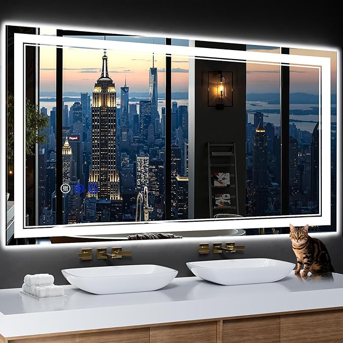 55"x30" LED Bathroom Mirror with Lights,Anti-Fog,3 Color Modes