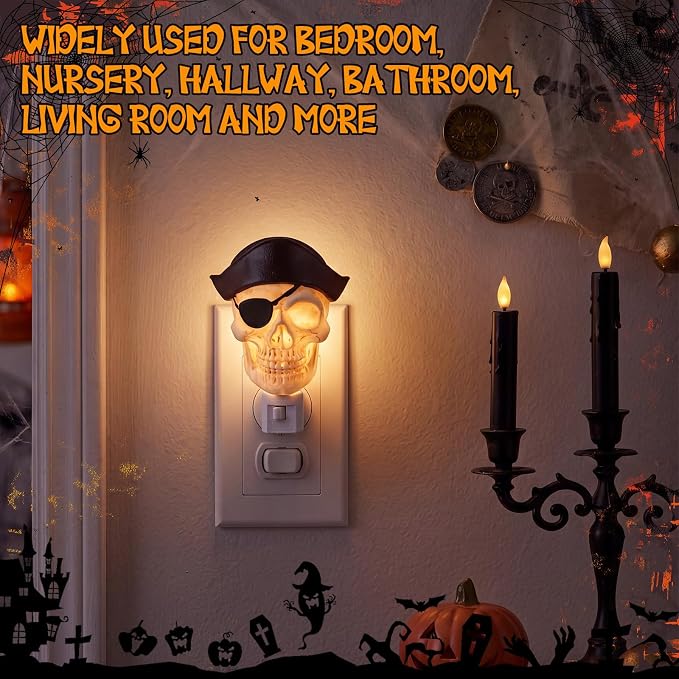 1 Pcs Skull Night Light 3D Wall Nightlight with Auto On/Off Dusk to Dawn Sensor Decorative LED Night Lamp for Bedroom Bathroom Hallway Kids Room Home Decor