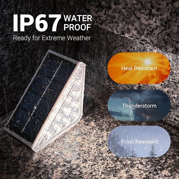 Outdoor Step Lights, 12 Pack Solar Stair Lights Outdoor Waterproof IP67 Auto On Off, Solar Lights for Steps,Stair,Patio,Yard,Porch,Front Door,Sidewalk,Deck Decor,Cool White
