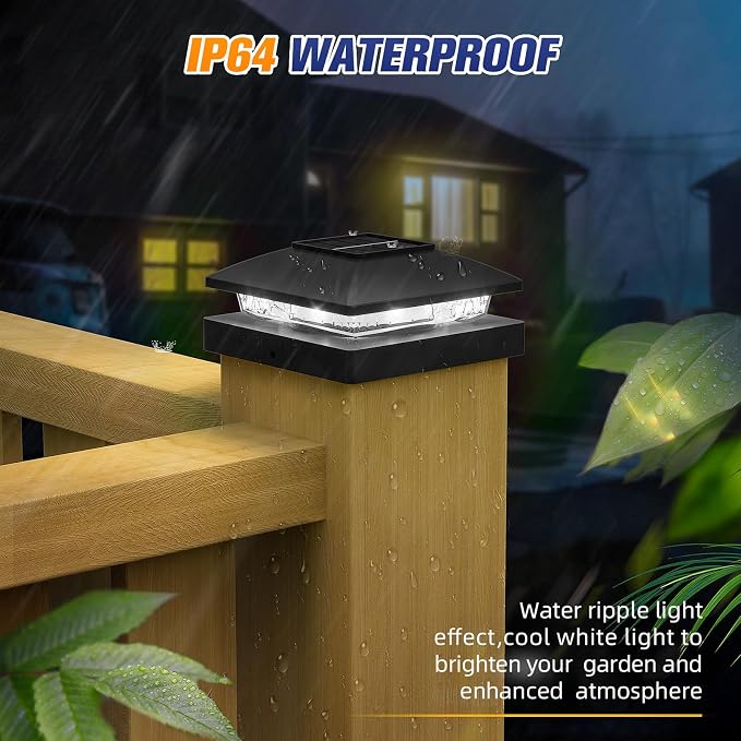 APONUO Solar Post Cap Lights for 4x4 Posts - IP64 Waterproof, 6500K LED, No-Wire Fence Lights & Deck Lights for Patio Garden Yard Patio, Black-Cool White, 24 Pack