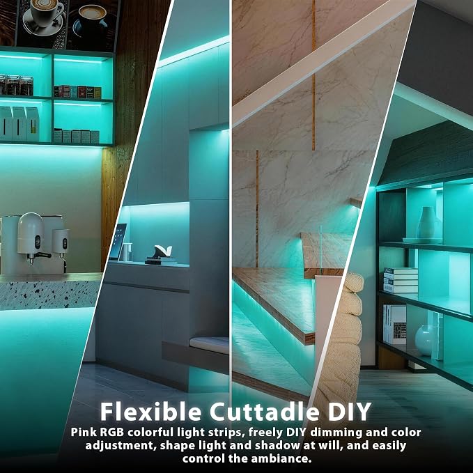Teal 30 Foot Led Lights Strip Indoor Rope Lights Easy DIY Cuttable Strip Lights for Room Bathroom Living Room Kitchen Ceiling Wall Vanity Mirror Decor