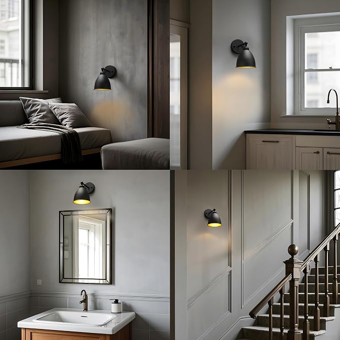 Phansthy Industrial Wall Sconce Matte Black Barn Farmhouse Wall Light Fixture with Metal Lampshade (Right-Angled)