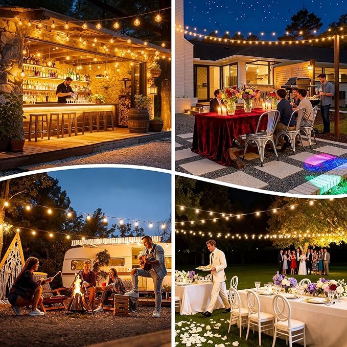 Nisocy Solar String Lights Outdoor Waterproof with Remote & Timer, LED Shatterproof G40 Bulbs, Solar Powered Patio Lights for Christmas, Winter Decor, Backyard, Porch, Garden, Wedding (50FT)