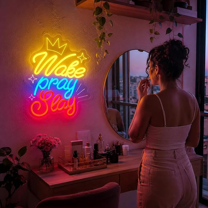Neon Sign, Positive Neon Signs for Wall Decor LED Signs Neon Light | Wake Pray Slay Neon Sign, Inspiration Led Sign for Bedroom, Living Room, Business, Cafe, Bar, Party, Home Decor, USB Powered