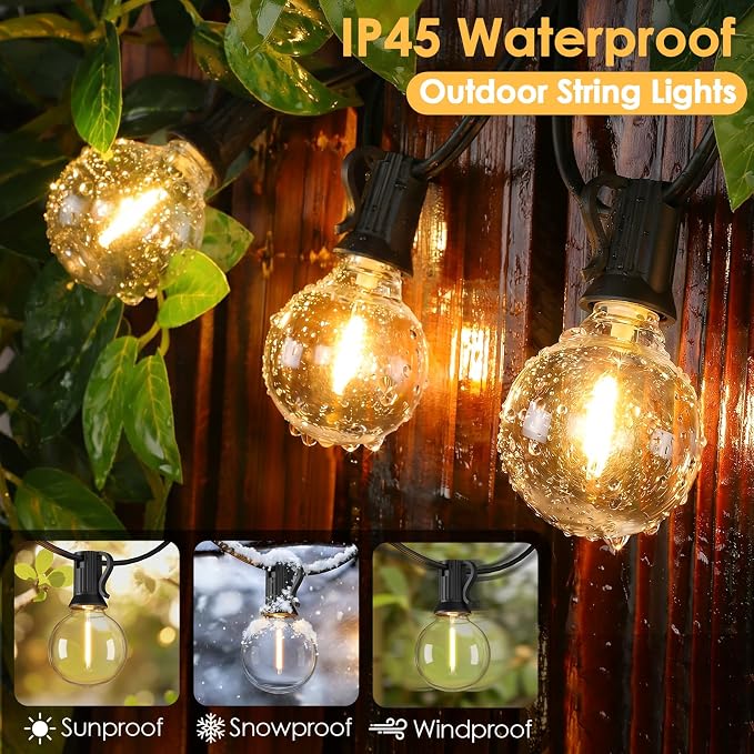 25FT G40 LED Outdoor String Lights with 10+1 Bulbs, Plug-in, Black | Waterproof, Shatterproof, Dimmable, Connectable, Energy-saving, Patio Lights Porch Balcony Backyard Party Classroom Decor