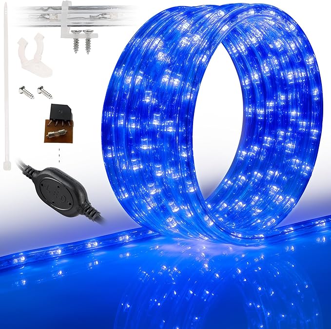 WYZworks 576LEDs, 50ft LED Outside Rope Lights, Waterproof Permanent Outdoor ETL Certified Connectable Clear Tube, Christmas Palm Tree Holiday Decorative Landscape Patio Accent Lighting - Blue