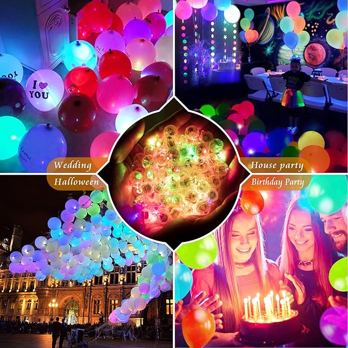 100pcs Flash Colorful Balloon Lights Mini Led Lights Round Long Standby Time Ball Lamps Paper Lantern Balloons Lamps for Birthday Party Christmas Halloween Decoration Rainbow