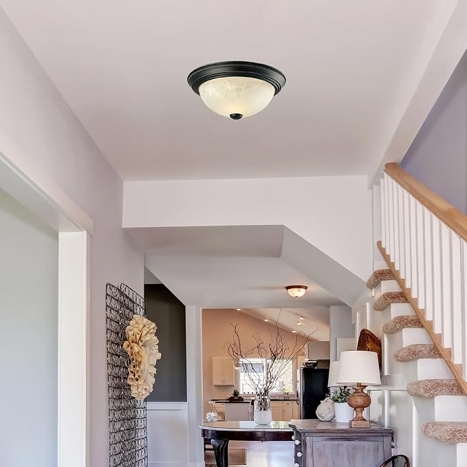 Design House 587519 Traditional 2 Pack 2-Light Indoor Dimmable Ceiling Light with Alabaster Glass for Bedroom Hallway Kitchen Dining Room, Oil Rubbed Bronze, 11-Inch | Dimmable, Ceiling Mount, Traditional, Steel, 2-Pack, Lighting, 587519