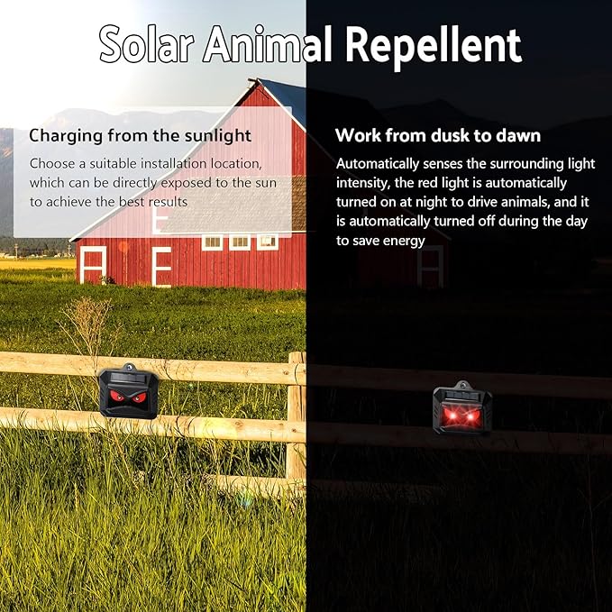 Solar Control Light Nocturnal Animal Repeller Outdoor Deterrent Devices Light Sensor Animal Repellent for Skunk Deer Coyote Fox Raccoon Cat Garden Yard Farm Chicken Coop (12, Black)
