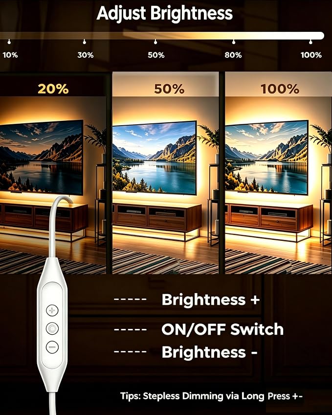 6FT USB COB LED Light Strip, Cuttable Behind TV Backlight, Bright Warm White 5V Strip Lights for Bedroom Kitchen, Small Short Dimmable LEDs Strips Under Bed Cabinet, Luces LED para TV Cocina Cuarto