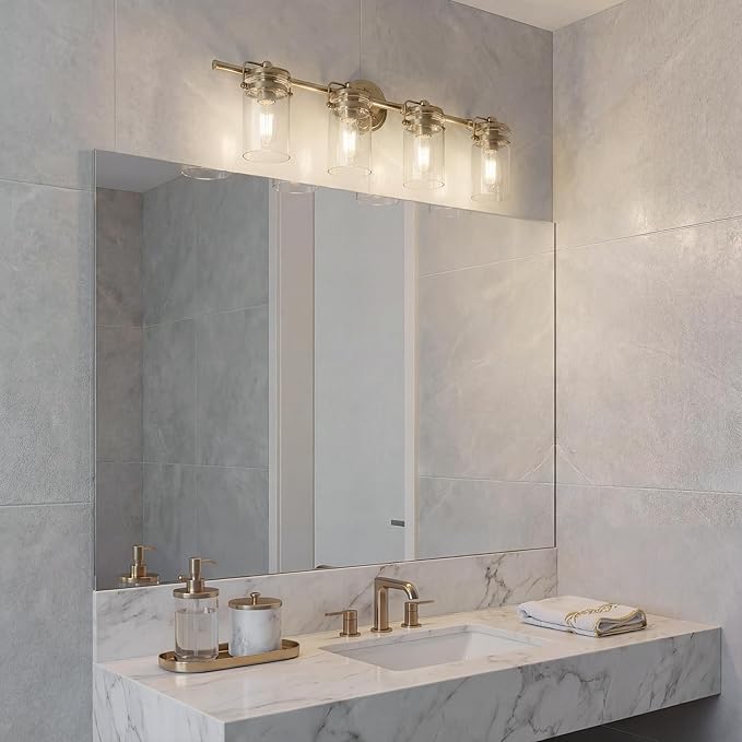 Kichler Brinley 4 Light Vanity Light with Clear Glass in Champagne Bronze, (32.5" W x 10.25" H), 45690CPZ
