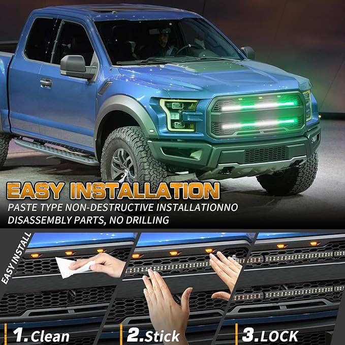 XRIDONSEN 2PCS 24 inch Truck Grill Emergency Lights Strip 288 LED Green White Grille Firefighter Lights Strobe Flashing Warning Safety Waterproof First Responder Lights for Vehicles Fire Trucks Pickup