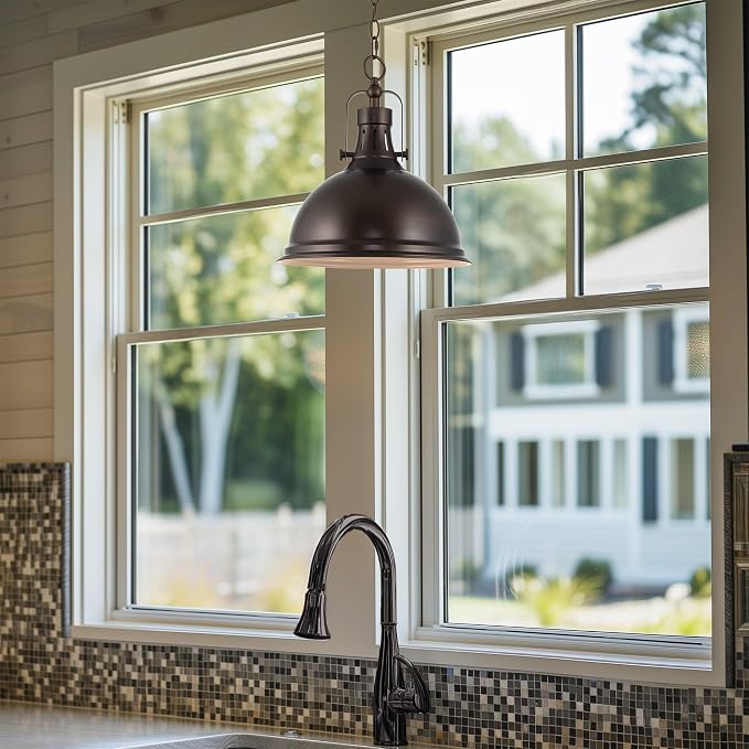 Kira Home Belle 14" Modern Industrial Pendant Light for Kitchen Island | Classic Dome Metal Shade, Retro Mid-century Profile Design, Classic Oil Rubbed Bronze Finish Ceiling Hanging Fixture
