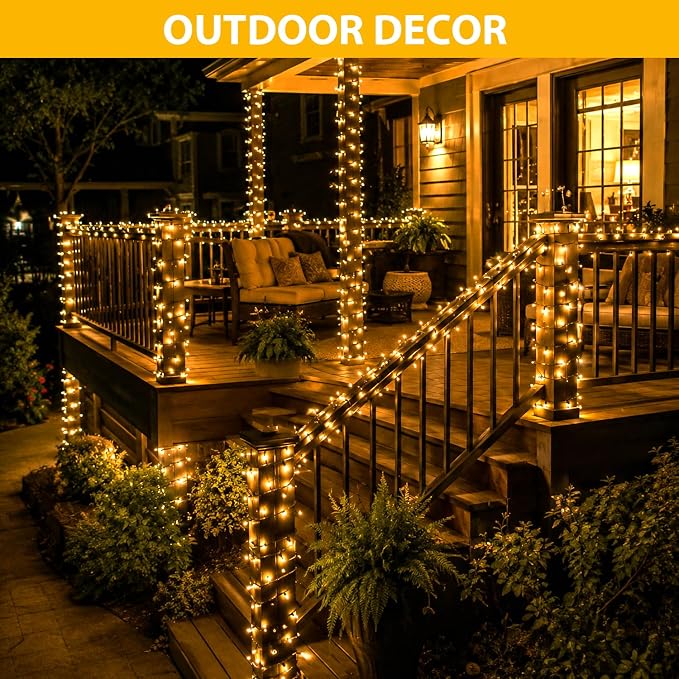 Nisocy 100FT LED String Lights Outdoor Waterproof – Warm White Fairy Lights with Plug, Connectable Christmas Tree Lights for Patio, Garden, Bedroom, Wedding, Party, Decor