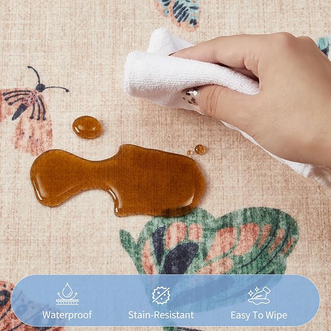 GarveeHome Butterfly Area Rug 2x6, No Slip Washable Rug, Modern Bedroom Rug Under Bed Ultra Carpet, Low-Profile Rugs for Living Room Bedroom Dining Room, Apricot