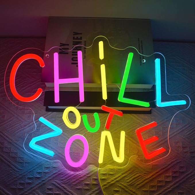 Chill Out Zone Neon Signs for Wall Art Decor, Colorful LED Ligh Sign for Bedroom Dimmable Chill Led Neon Light for Game Room Cafe Bar Kids Room Man Cave Decoration