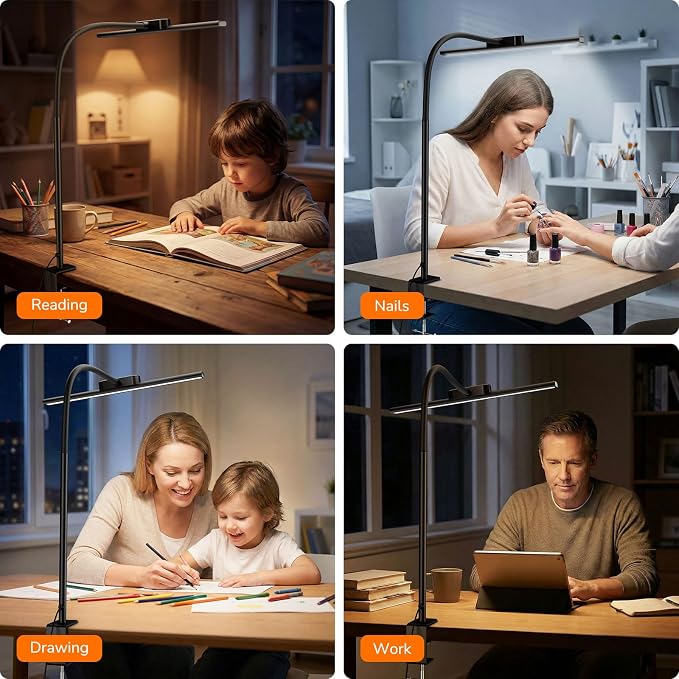 Lepro Led Desk Lamp for Home Office, Desk Light with Clamp, 11W 700LM Black | Clip on Task Light, Eye Caring 25 Lighting Modes, Flexible Gooseneck, Architect Lamp for Monitor, Workbench, Draft, Crafts