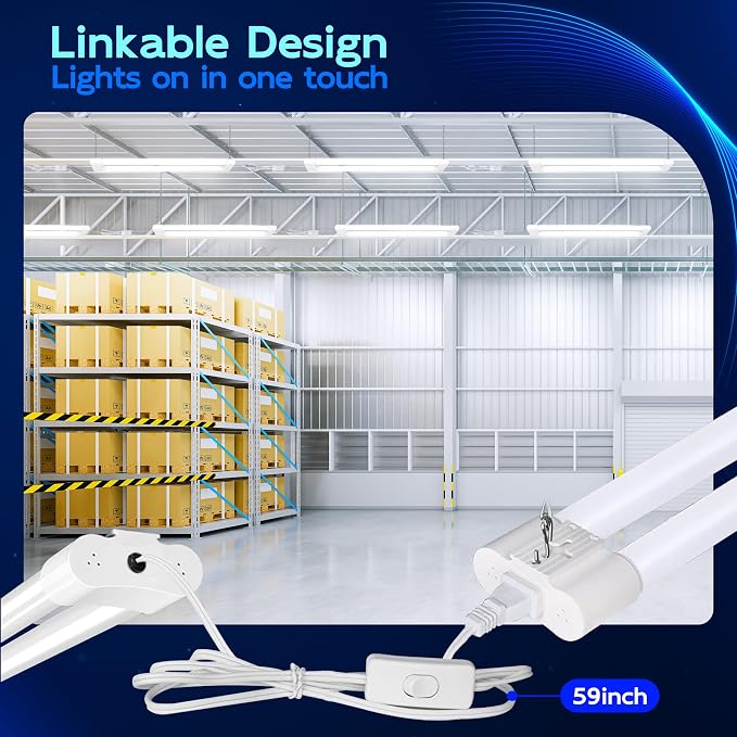 hykolity Linkable LED Shop Light 2FT with Power Cord,3500LM 5000K Daylight | 30W Utility Light Fixture,Hanging or Flush Mount,Shop Lights for Garage,Workshop,Utility Room,ETL Listed,White,4 Pack