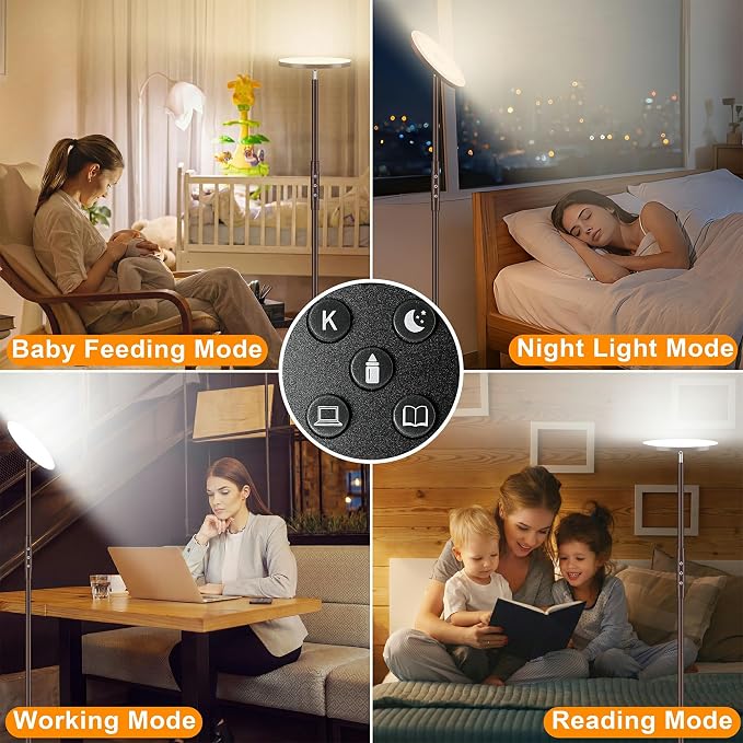69" LED Floor Lamp, 3600LM Torchiere Modern Standing Lamp for Living Room | 350W Equivalent, Stepless Dimming 2700K-6500K, Remote & Touch Control, Super Bright, Floor Lamp for Living Room Bedroom,Brown