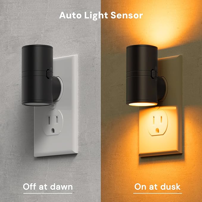 L LOHAS LED Amber Night Light, Yellow Nightlight,Rotating,Dimmable 50/100LM | Plug into Wall, Warm Circadian Nightlight,Light Sensor Nightlight Plug in, Adults Hallway Bedroom Bathroom[Black Shade,2Pack]