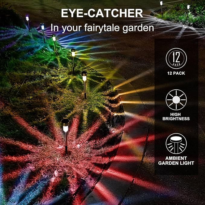 Dream Master Solar Lights Outdoor Waterproof, Stainless Steel LED Landscape Lighting, Solar Garden Lights, Outdoor Decorations for Yard, Pathway, Walkway, Patio, Lawn - 16 Pack (Multicolor)