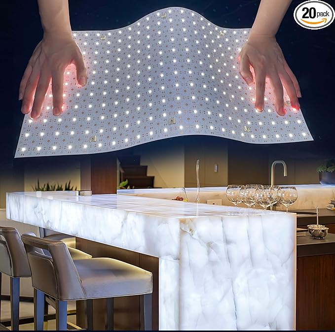 20-Pack LED Backlight Sheet 24V 36W 6000K White, 19.3X9.6 inches Each Unit, Dimmable Flexible LED Panel Sheet for Backlit Translucent Stone/Marble/Onyx/Quartz Countertops Walls