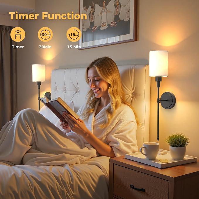 Battery Operated Wall Sconce: Set of 2 Wireless Wall Lights with 12000mAh | 15 Color Rechargeable Wall Sconces, Not Harwired Sconce Wall Decor Set of 2 for Bedroom, Living Room, Black 24.3in