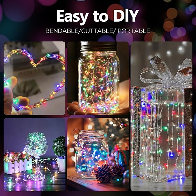 Fairy Lights Battery Operated String Lights 16.4ft 50LED Flashing and Constant Light Waterproof Silver Wire for Christmas DIY Party Wedding Decoration (Multicolor, 4 Pack)