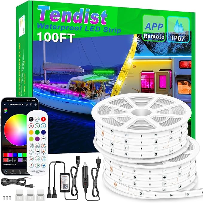 100FT Boat Lights LED Waterproof, 12V Marine Light Strip for Boat, RGB Marine LED Strip 12V with App & Remote for Pontoon Interior and Exterior, Night Fishing Lighting for Jon, Yacht, Kayak, Deck