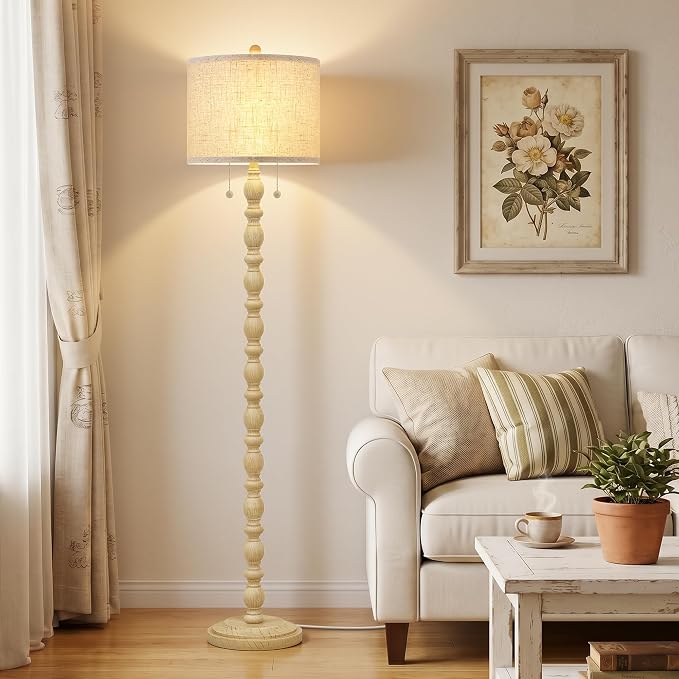 Luvkczc Vintage Floor Lamp for Living Room Bedroom, 62" Retro Standing Lamp with 2 Pull Chain Switches, Corner Lamp for Farmhouse, Includes 9W LED Bulb