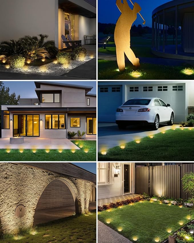 btfarm 30 Pack Solar Lights Outdoor Waterproof, 8 LED Solar Ground Lights | Stainless Steel, Easy-to-Install Flat Solar Disc Lights, Pathway Lights for Garden Lawn Patio Yard Path Landscape, Warm White