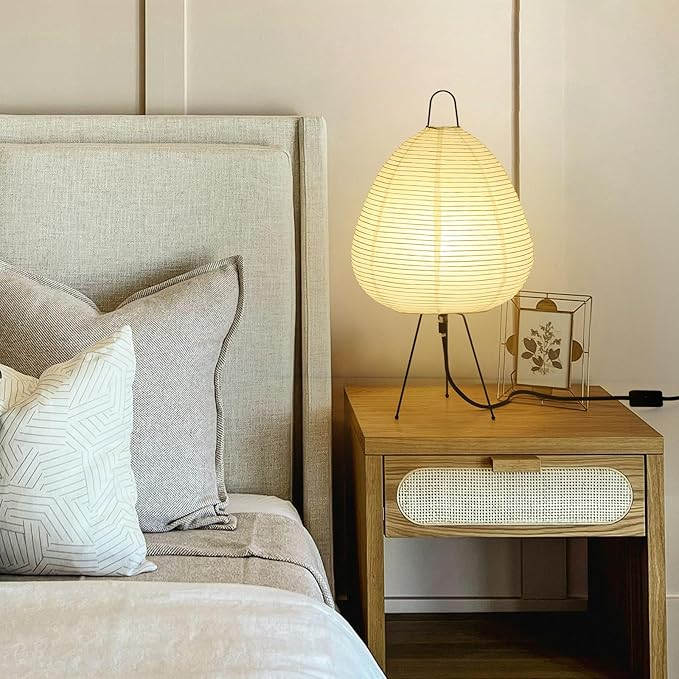 Noguchi Paper Lamp, Akari Floor Lamp, Japanese Lantern Ideal for Bedside, Living Room, and Japandi Décor (Noguchi Table Lamp)