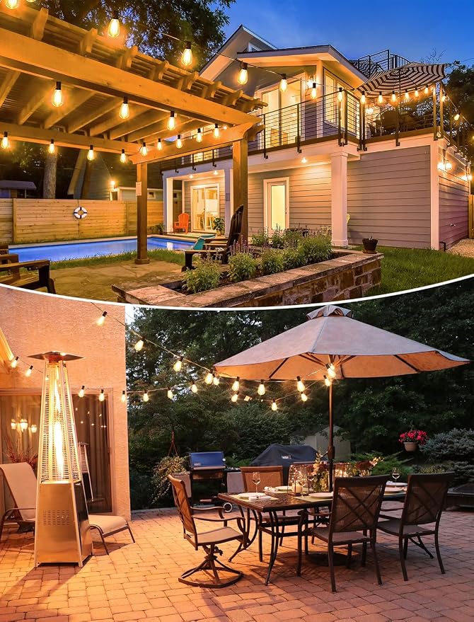 25FT LED Outdoor Patio String Lights, 10+1 Edison S11 Bulbs, Black | Plug in, Dimmer not included, Dimmable, Waterproof, Shatterproof, Connectable Hanging Lights for Backyard Pergola Decor