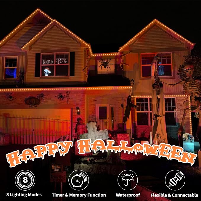 150ft LED Rope Lights Outdoor, 1080 LED Connectable and Flexible Tube Lights with 8 Modes, Waterproof Indoor Outdoor LED Rope Lighting for Deck, Garden, Pool, Patio, Party, Holloween Decor (Orange)