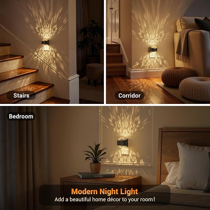 JandCase Motion Sensor Night Light, 3000K Soft White | Star Projector Night Light with 180° Rotatable Plug, Automatic Galaxy Nightlight Plug in with Light Sensor for Bathroom