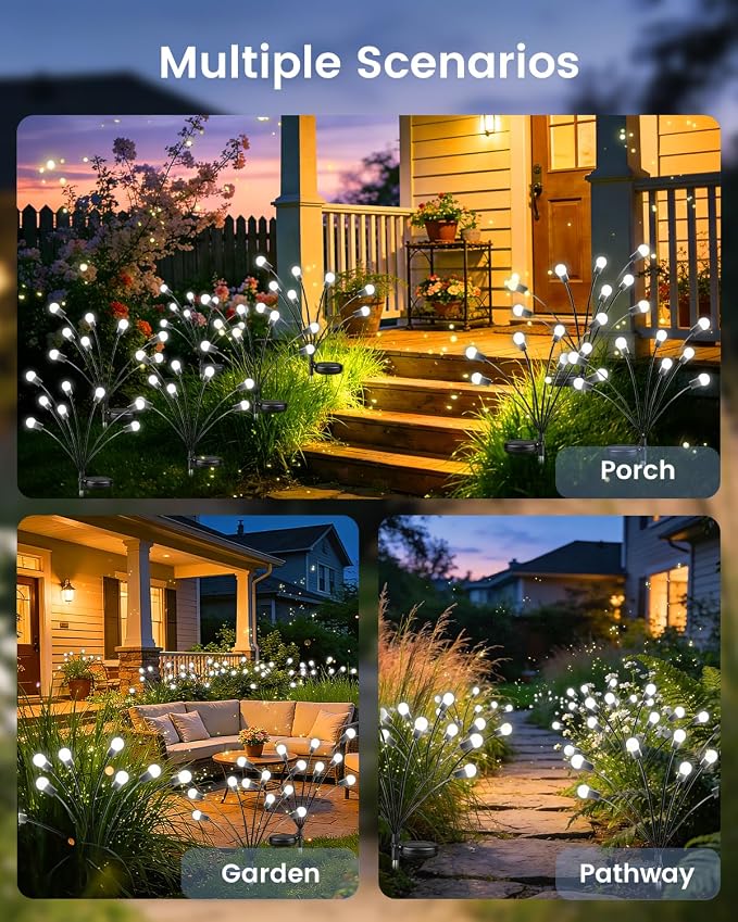 OZS 12 Pack Total 96 LED Solar Garden Lights Fairy Outdoor - Solar Firefly Lights Outdoor, Sway by Wind, Waterproof for Garden Patio Pathway Fairy Decoration (Cool White)