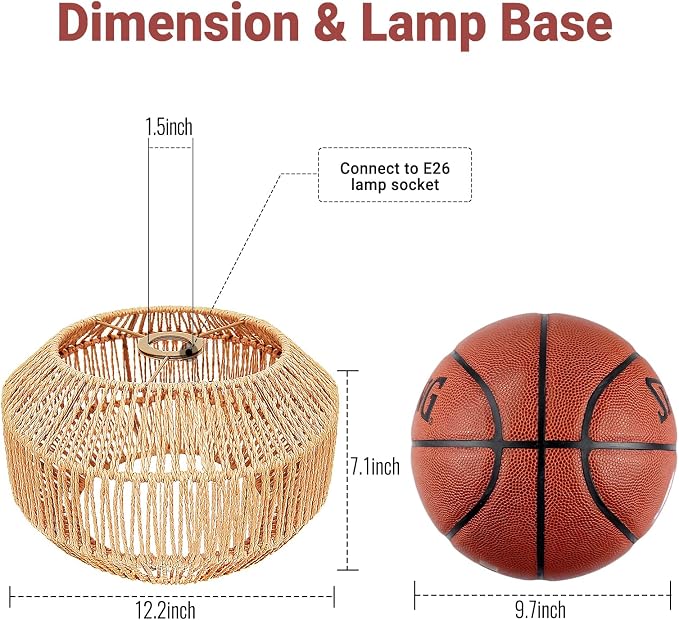 Maliralt Hanging Lamps Rattan Pendant Light Hanging Lights 16.4ft Plug in Cord Pendant Light Fixture Plug Into Wall Outlet Pendant Lighting with On Off Switch for Bedroom Living (Pumpkin Shade)