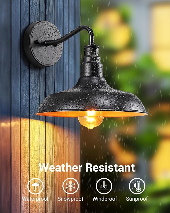 DEWENWILS 2 Pack Outdoor Wall Light, Gooseneck Barn Light Fixture, Black Matte Wall Mount Lantern, Farmhouse Outside Wall Sconce, Exterior Porch Light for House Frontdoor Entryway Garage