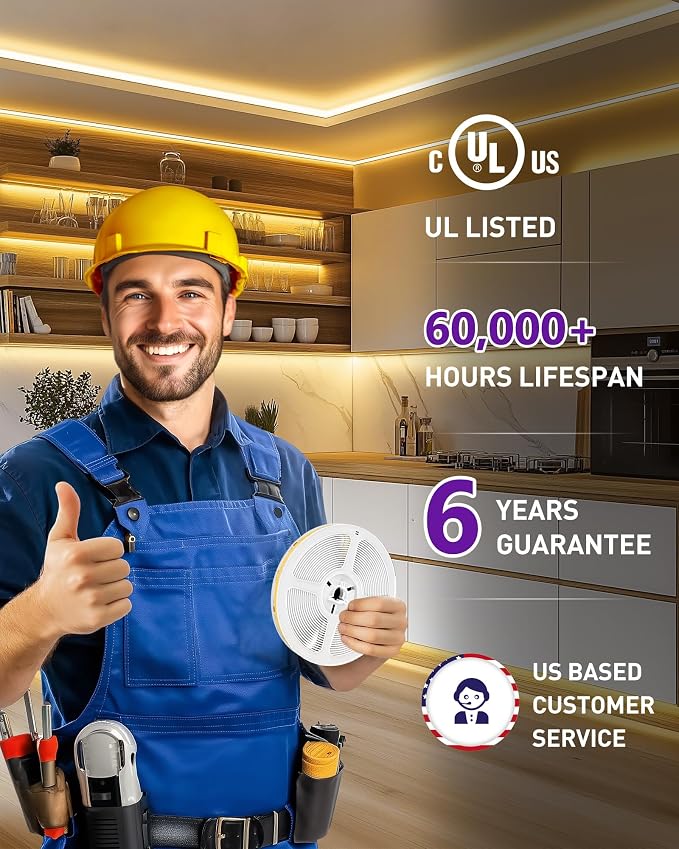 HitLights COB LED Strip Lights Warm White 3000K, 16.4ft 12V Tape, UL Listed | 2640 LEDs, 426 lm/ft, CRI 90+, IP30, High Density, Cuttable, Rope Lighting for Kitchen Cabinets, Power Source Not Included