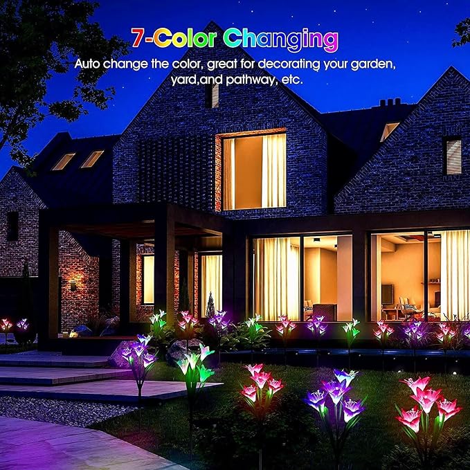 SOLARBABY Solar Lights Outdoor - Lily Flower Solar Garden Lights, 6 Pack Lights Outdoor Waterproof Multicolor Changing LED Flower with Bigger Lily for Patio Yard Pathway Balcony Outdoor Décor
