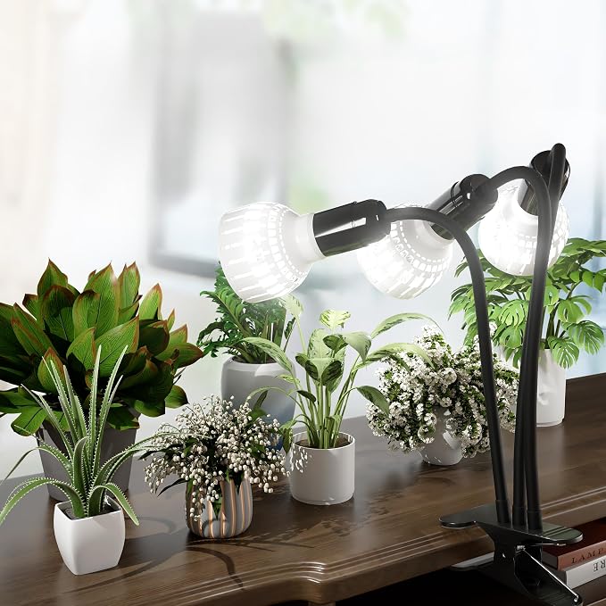Grow Light,24W (160Watts Equiv) 5000K White Full Spectrum LED Growing Lamp Clip on Desk for Indoor Plants,Bulbs Replaceable & Non-dimmable (Black, 240W)