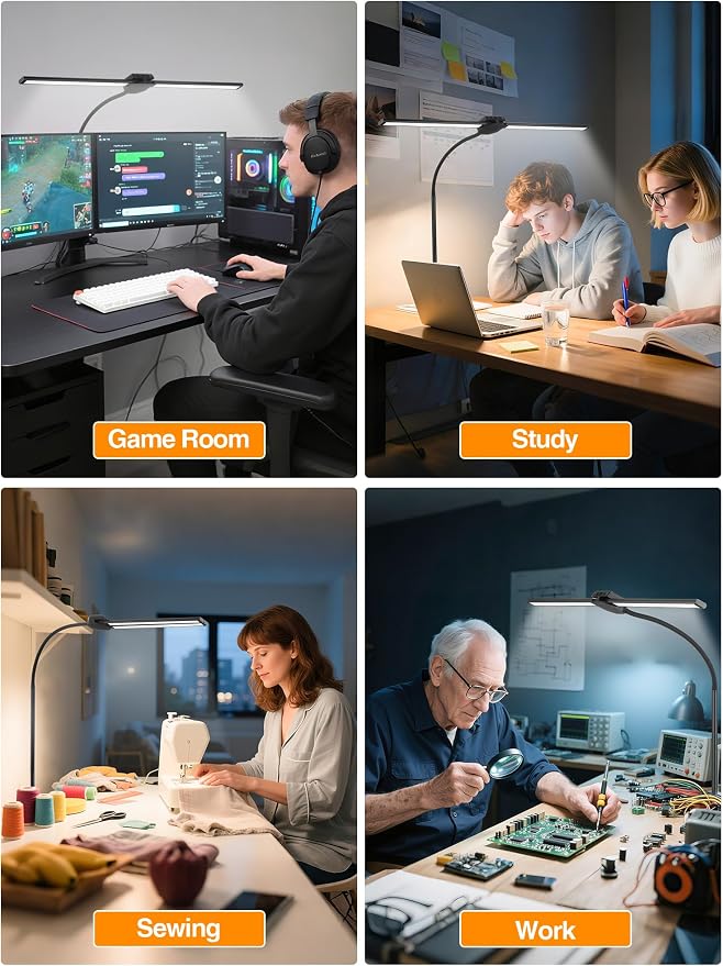 LED Desk Lamp for Home Office,5 Color+9 Brightness Office Desk Lamp,1200Lumen Eye Protection Desk Light,Computer Light with Remote Control & Timer for Office/Monitor/Computer/Study/Puzzle