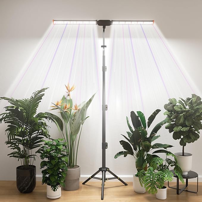 Grow Light with Stand, Super Bright 6000K White Full Spectrum Floor Plant Growing Lamp with Rotatable Light Head & Height Adjustable 17-62" for Indoor Large Tall Plants, Dimmable & Auto Timer 4/8/12H