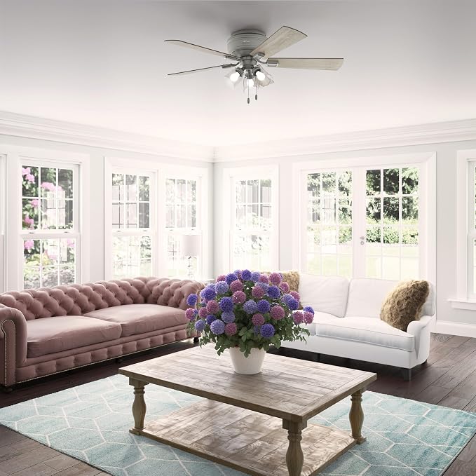 Hunter Crestfield, Indoor, Ceiling Fan, Quiet, 52 inch, Matte Silver | with LED Lights and Pull Chain, Low Profile Flush Mount, 5 Blades, For Bedroom, Living Room, Kitchen, 51020